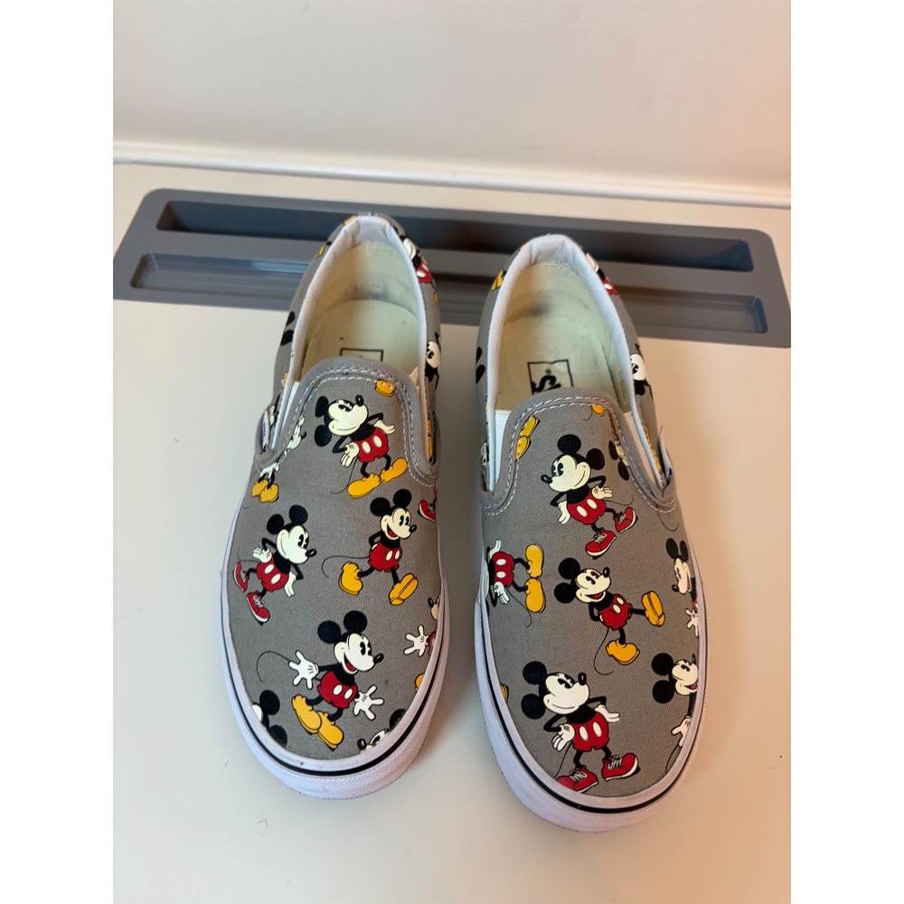 Vans Slip On Shoes Women 6.0 Disney Mickey Mouse Gray Canvas Sneaker Disney